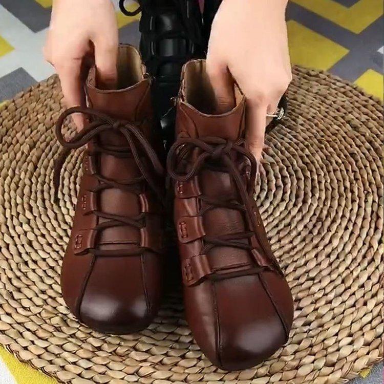 Autumn new low-heeled short boots casual leather lace-up Martin boots warm women's cotton shoes women