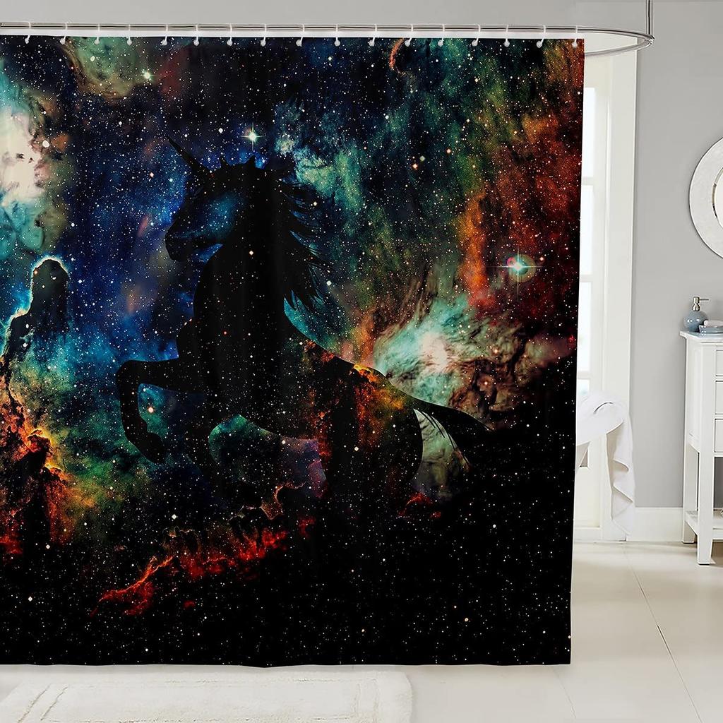 Unicorn Shower Curtain,Purple Galaxy Shower Curtains,Fantasy Starry Sky Pattern Bath Curtain for Bathroom Showers Girls Bathtub