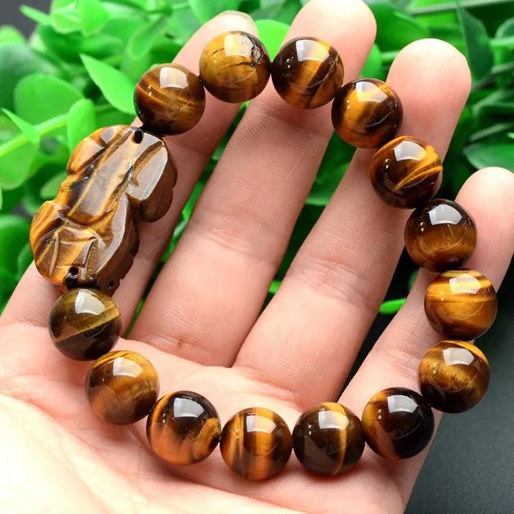 Natural Yellow Tiger Eye Stone Quartz Crystals Bracelets Protection Good Luck Mental Clarity 12mm Beads Men Women Wristband Jewelry Accessories