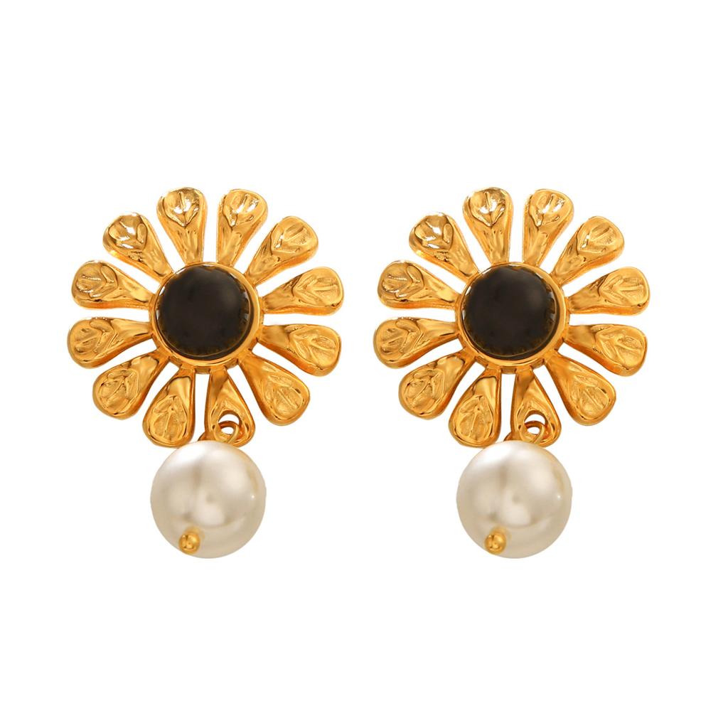 Euro-American style stainless steel flower earrings for women, high-end versatile ear jewelry, non-fading sunflower studs