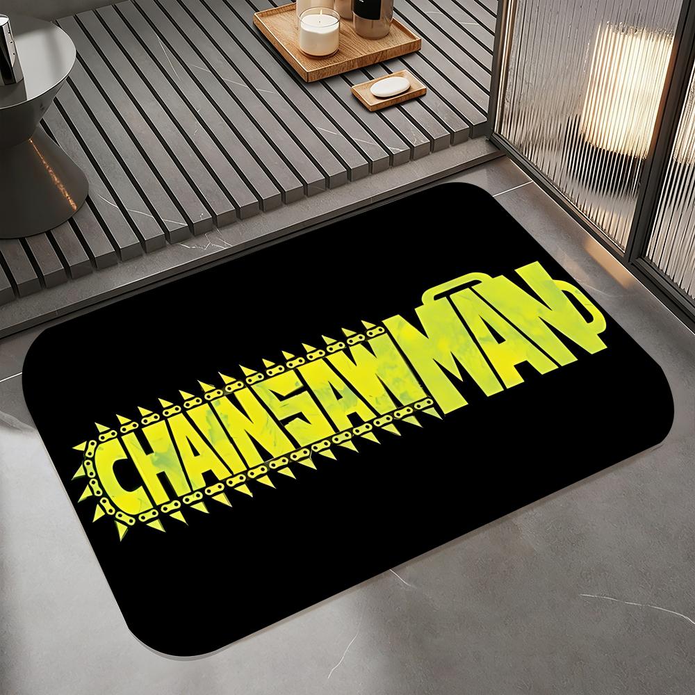 Anime C-Chainsaw Man Floor Mat Diatomite Bath Mat, Quick Dry Absorbent Non-Slip Door Mat