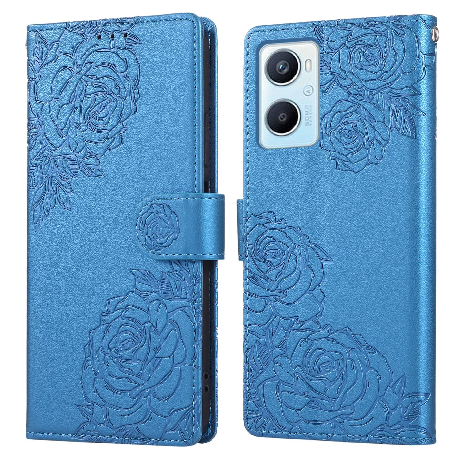 

PU Leather Case For Oppo Reno8 Z 5G/Reno7 Z 5G/A96 (China) 5G Rose Flower Wallet Phone Cover with 3 Card Slots Blue