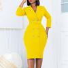 D438 OL Double-Breasted Solid Color Suit Collar African Dress