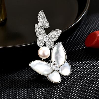 Temperament Wykwintny Luksusowa Elegancka Atmosfera Naturalna Szachownica Perła Słodkowodna Motyl Jasno Błyszcząca Broszka Akcesoria