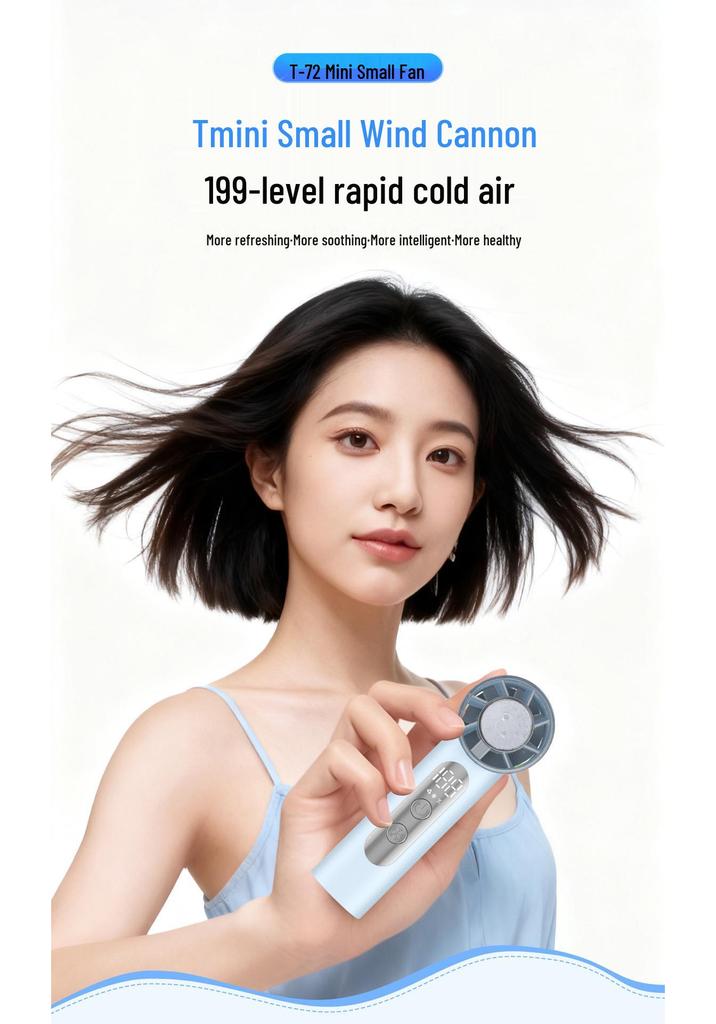 T72 Handheld USB Fan with Digital Display - Compact High-Speed Cooling for Outdoor Use