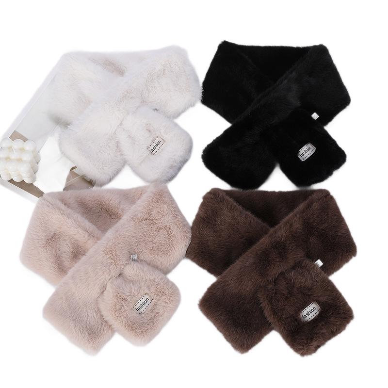 Korean Winter Plush Luxury Cross Fur Scarf for Women