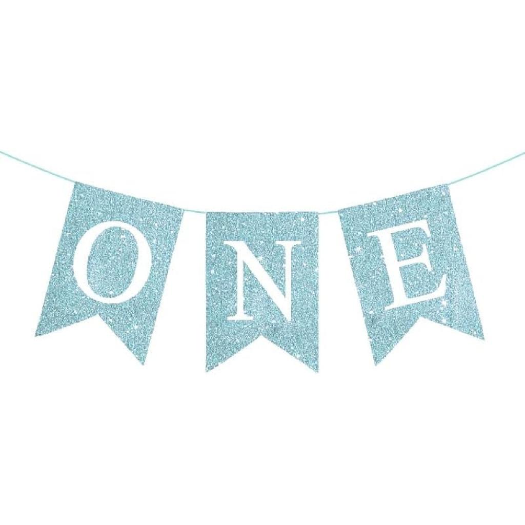 Pink Glitter One High Chair Banner, First Birthday Decor, Glittery Bunting for One Year Old Girl Party Supplies
