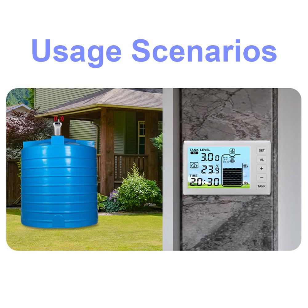 Ultrasonic Water Tank Liquid Depth Level Meter Temperature Sensor Time Display W/ Alarm Ultrasonic Tank Liquid Depth Level Meter