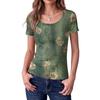 Women's Slim Fit Square Neck Short Sleeve Top Vintage Floral Print Ribbed Texture Stretch Fabric Casual Blouse