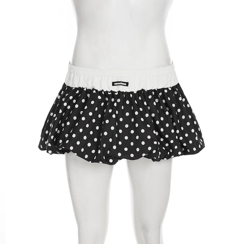 Casual Polka Dot Bud Skirts Fashion Contrast Color Gentle Sweet Mini Skirts For Girls Cute Elastic Waist Bottoms Spring