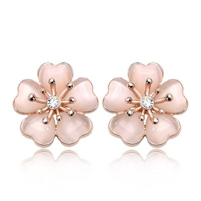 IUHA Svetloružová čerešňový kvet 18K ružové zlato rakúske zirkóny (IUHA) náušnice, Sakura, pozlátené,
