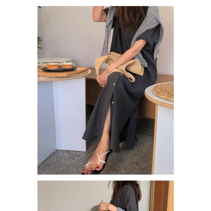 Shirtdress Women's Summer Simple Long Short Sleeve Dress Over The Knee