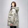 Women's Winter Thickened Plus Size Warm Jacket Loose Large Pocket Hooded Diamond Check Warm