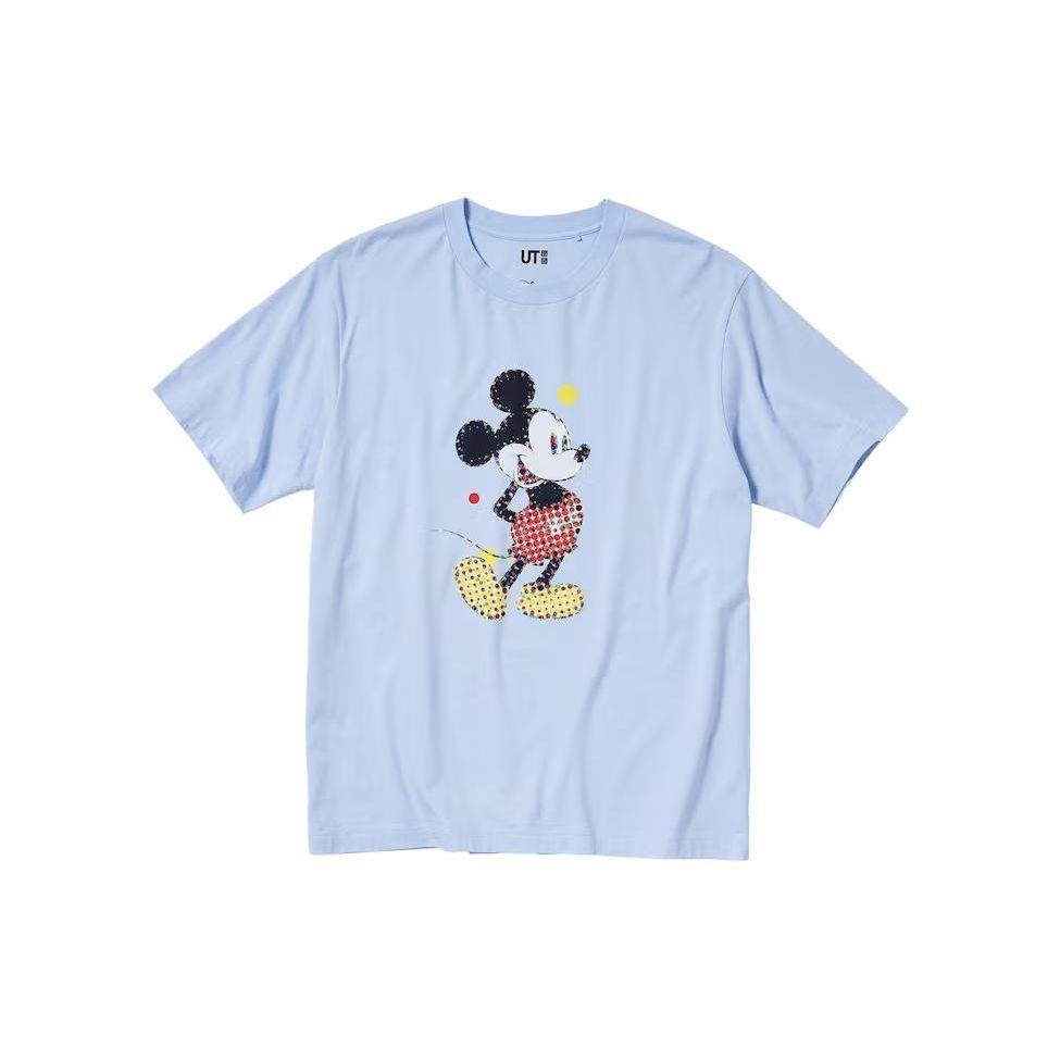 Uniqlo × Disney Collaboration Round Neck Mickey Graphic Print Short Sleeve T-Shirt Unisex Tops Light-Blue 458360-60