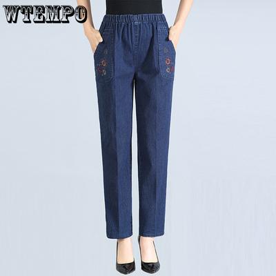 Frühlings- und Herbst-Damenjeans Bestickt Hohe Taille Locker Alte Damen Hosen Mittleren Alters Damen Hosen Oma Hosen