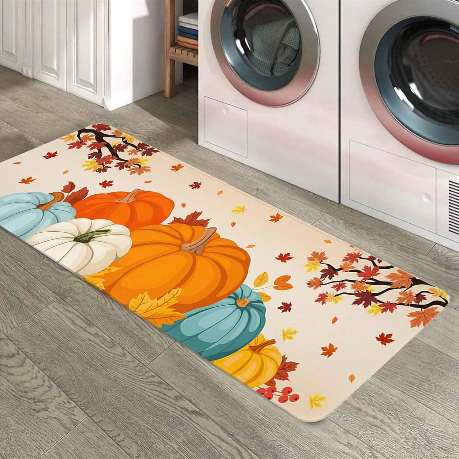 

Осенний День Благодарения Тыква Кленовый лист Кухонные коврики Входной придверный коврик Декор Нескользящие коврики для коридора балкона Декор коврика для ног в спальне 40x60cm 16x24inch
