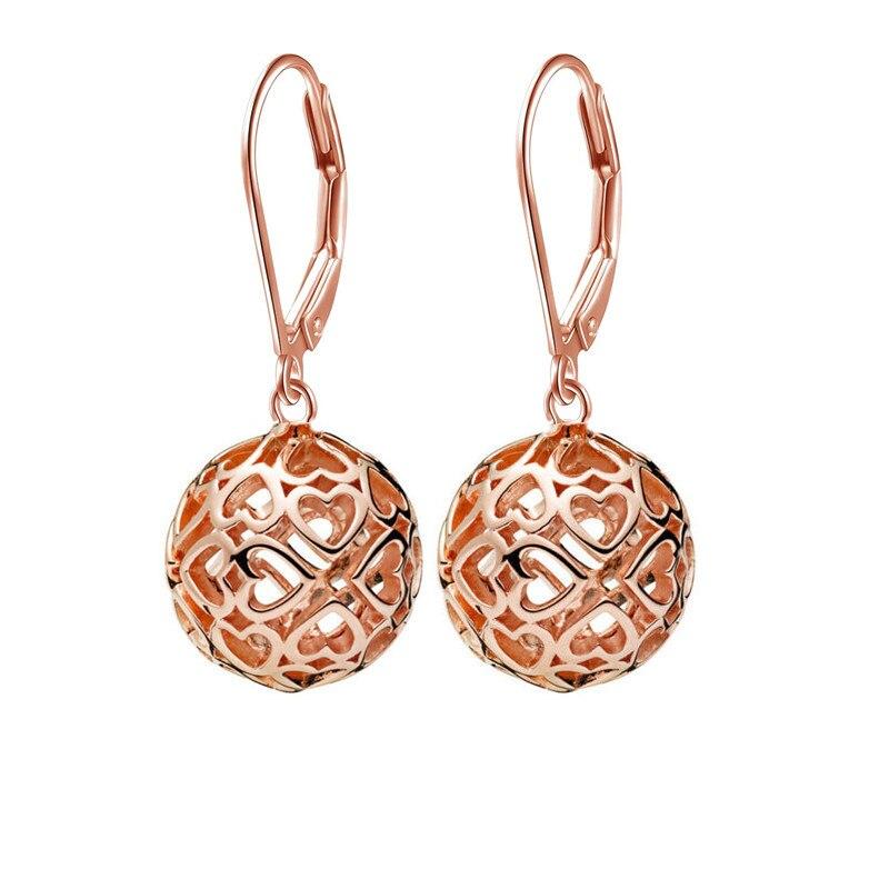 Hollow Rose Gold Heart Shape Drop Earrings Round Ball Silver Plating Girls Woman Long Tassel Drop Earrings Jewelry Gifts