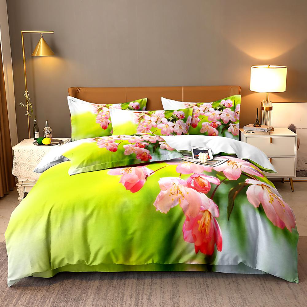 High-value beautiful flower digital printing bedding twill universal double quilt cover three-piece set 3Pcs