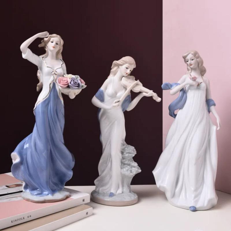 NooLim Figurine elegante Zeițe din ceramică – Statuetă din porțelan pentru decor de nuntă și cadouri pentru casă