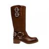 Womens/Ladies Eastern Leather Buckle Detail Motorcycle Boots