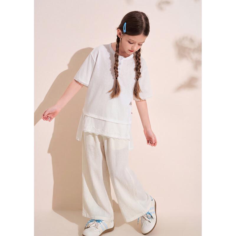 Montagut Girls' 2026 Summer Thin Textured Wide-Leg Casual Pants