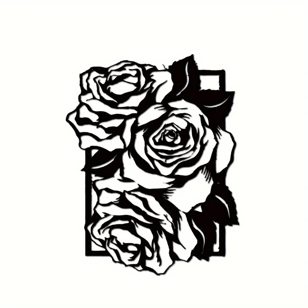 1pc Large Metal Rose Wall Art Elegant Plants & Floral Design Decorative Flowers Stylish Metal Wall Signs for Beautiful Decor