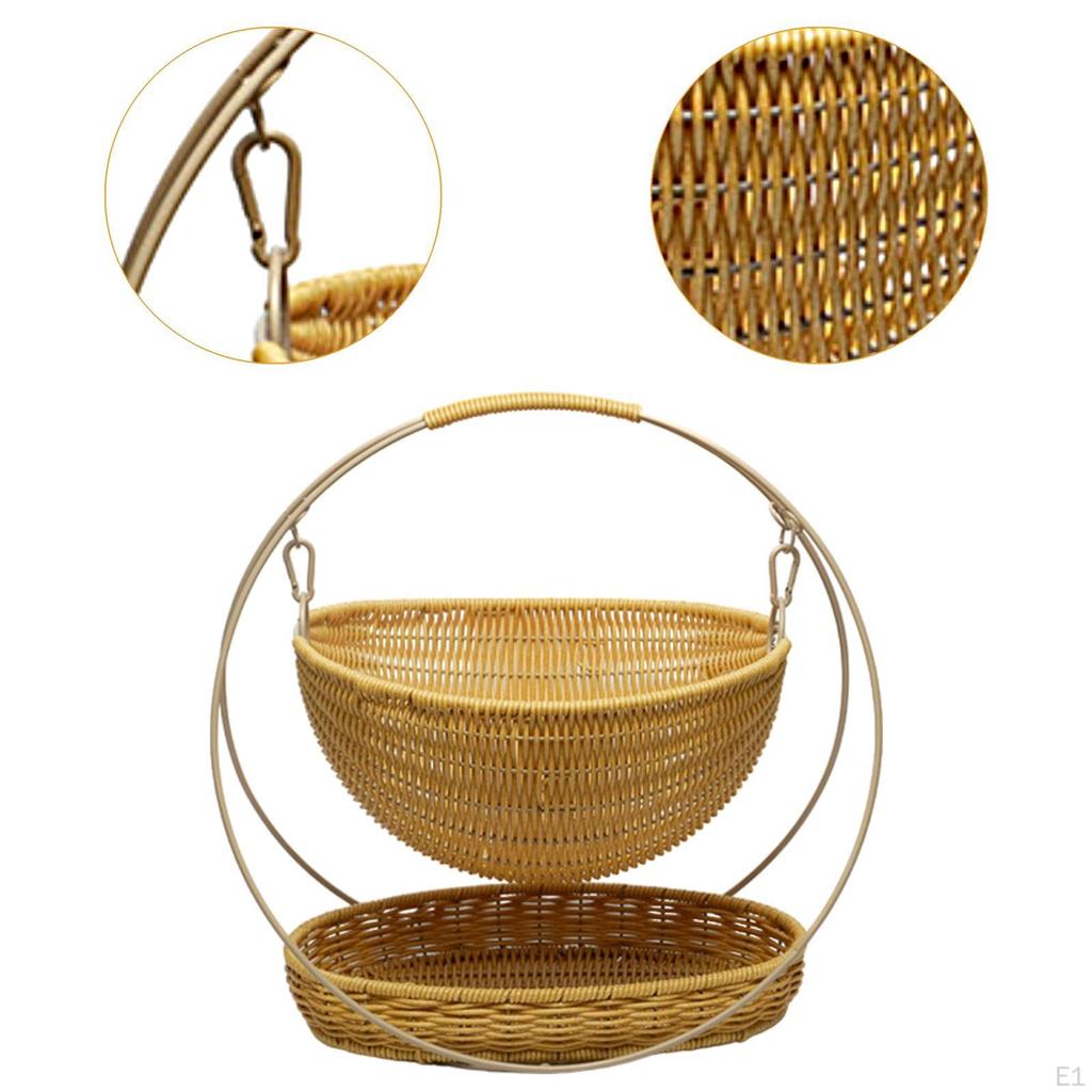 2 Tier Storage Basket Woven Rustic Lightweight 2-tier Tray for Home