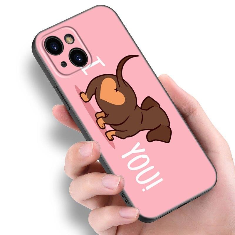 Dackel Hund Liebe Handyhülle für Apple iPhone 13 12 Mini 11 Pro XS Max XR X 8 7 6S 6 Plus SE 2022 2020 5S 5 Weiche Schwarze Hülle