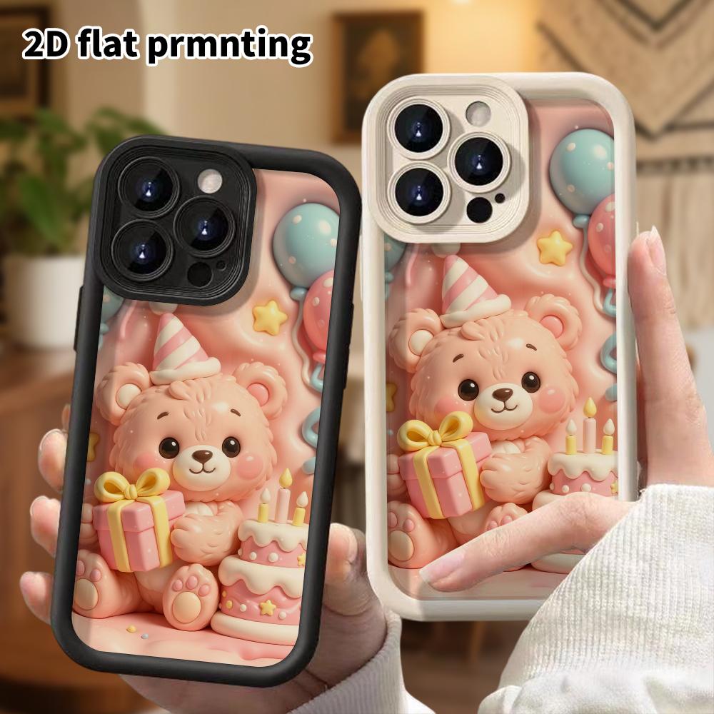 Phone Case: 2D Flat, Suitable for iPhone 18, 17, 16, 15, 14, 13Pro Protective Case, Pink Little Bear, Perfect Christmas and Halloween Holiday Gift