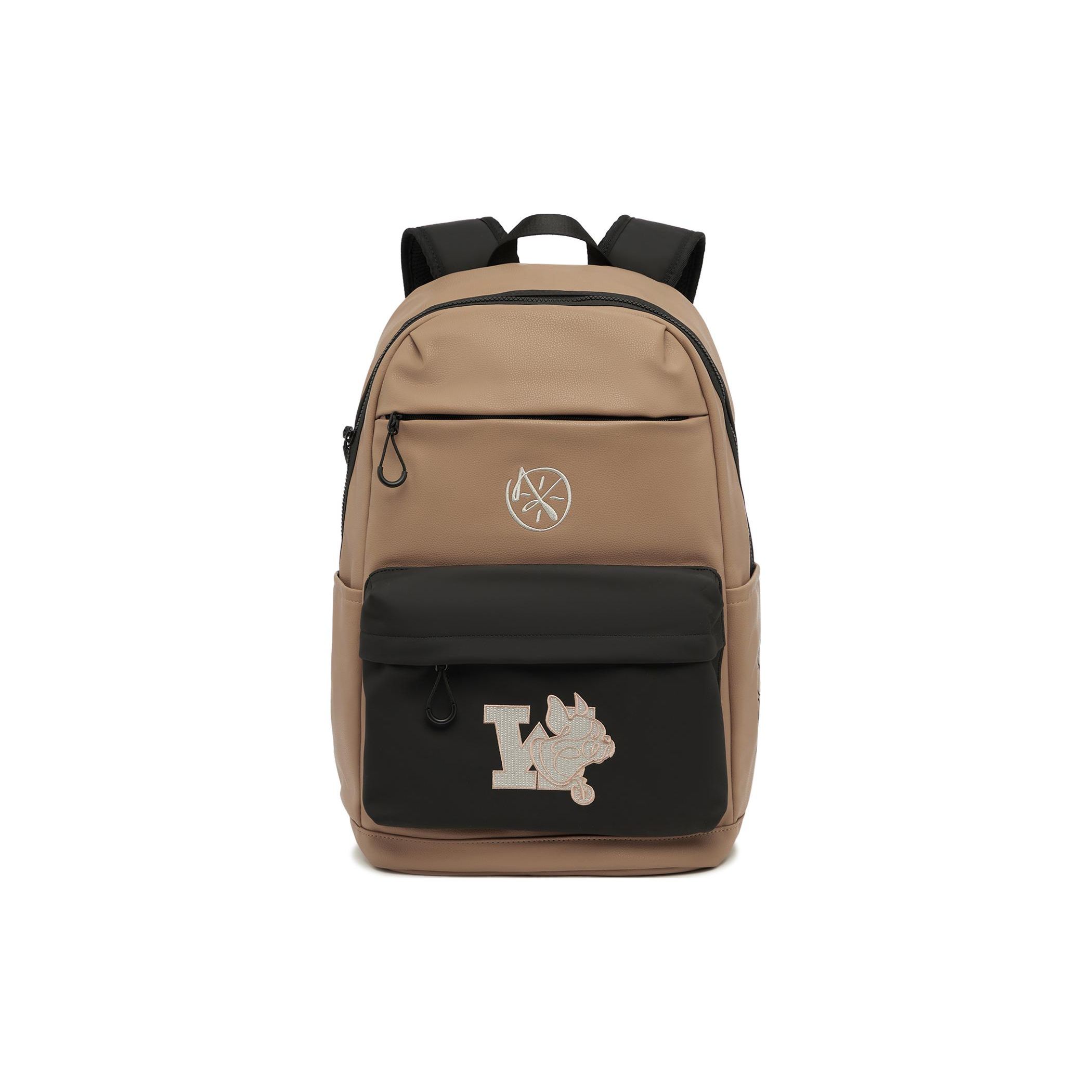 Li Ning Wade Series Fashion Casual Large Capacity Polyurethane Backpack Unisex Backpack Light-Brown Black ABST347-2 Light Beige & Black