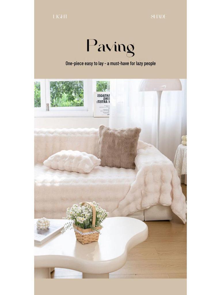 Thickened Silky Rabbit Fur Sofa Cover & Cushion Blanket