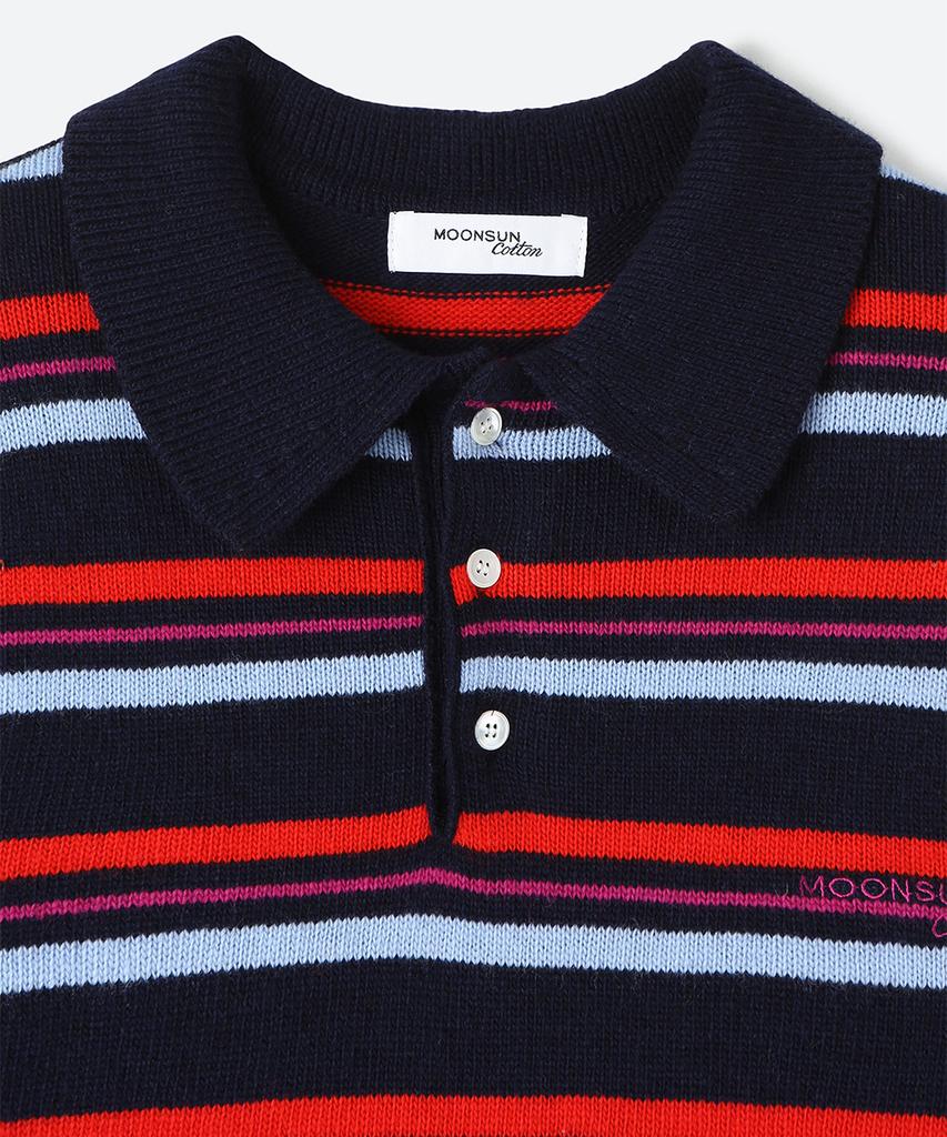 MOONSUN Mj S2 02 M.C Unisex, Stripe Wool Collar Knit / Lolli-Pop