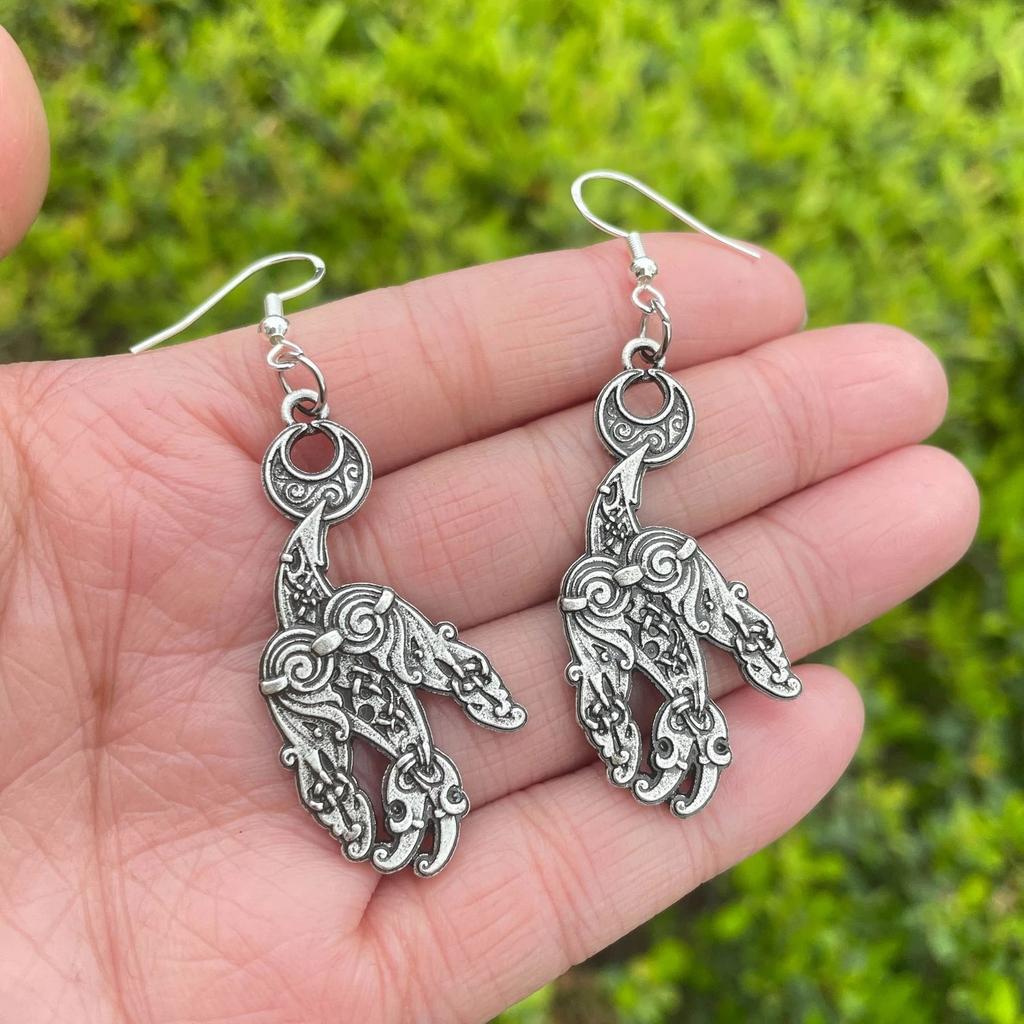 Norse Viking Wiccan Moon Phase Raven Earrings Stainless Steel Hook Handmade Jewelry