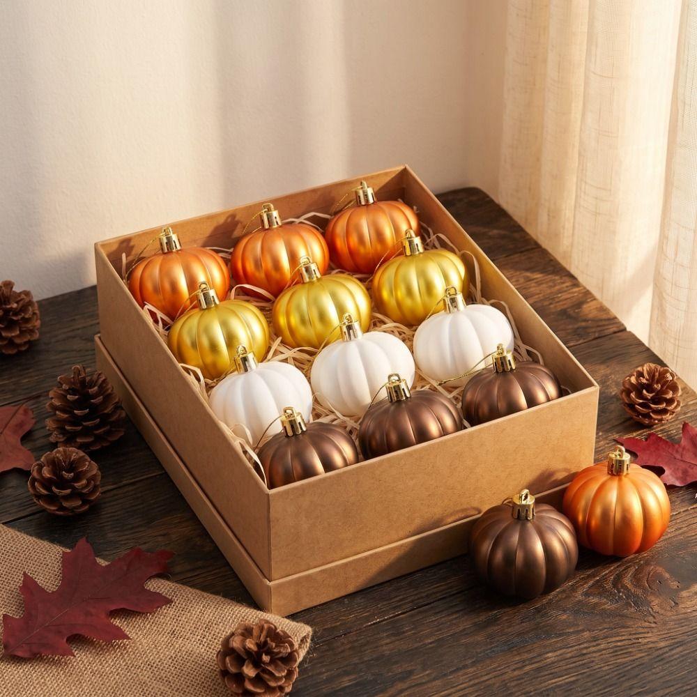 12 Pcs Plastic Pumpkin Hanging Ornaments Matte Pumpkins Pendants Thanksgiving Decorations  Christmas