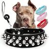 Collar para Perro Anti-mordida con Remaches Adecuado para Perros Medianos y Grandes Correa de Cuero PU Engrosada Juego de Anillo para el Cuello