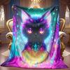 Comfortable Cat Theme Pattern Blanket Soft High-Definition Digital Print Cosmic Galaxy Style Purple Blue Gradient Cooling Blanket All-Season Use Soft 