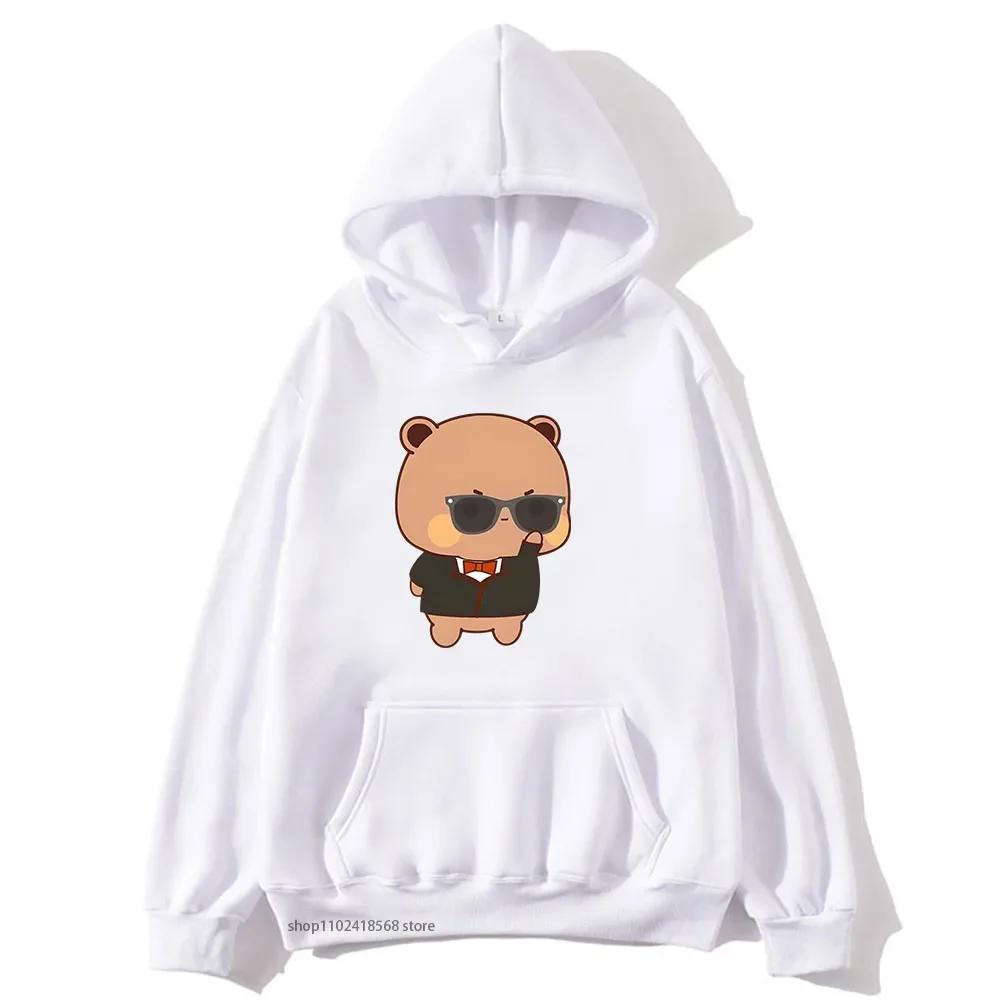 Red Flower From Panda BuBu To Bear DuDu Hoodie Cute Baby Bears Sweatshirts Couple Clothes Women's Streetwear