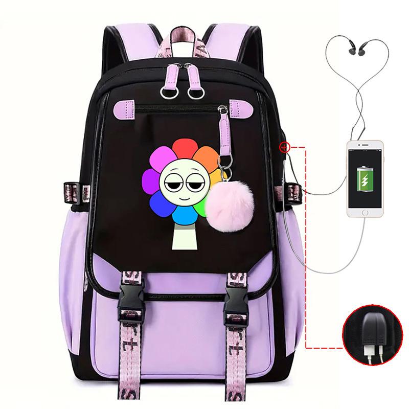 New 2025 Cartoon Game Printing Primary School Bag Large Capacity Contrasting Color Neutral USB Backpack