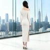 Stylish White Off-the-Shoulder Dress: Elegant, Long-Sleeved, Cinched-Waist, Perfect for Autumn/Winter, Formal Cross-Border Daily Wear