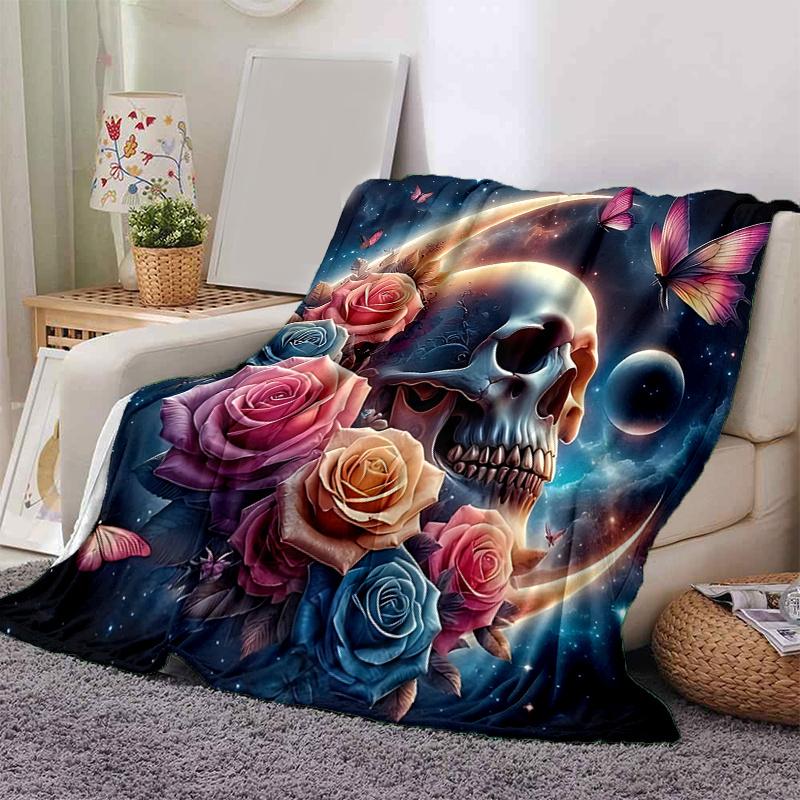 

1pc Skull and Roses Blanket Soft and Cozy Home Decor Gift for and | Seasonal Universal Throw .K081 80x120cm