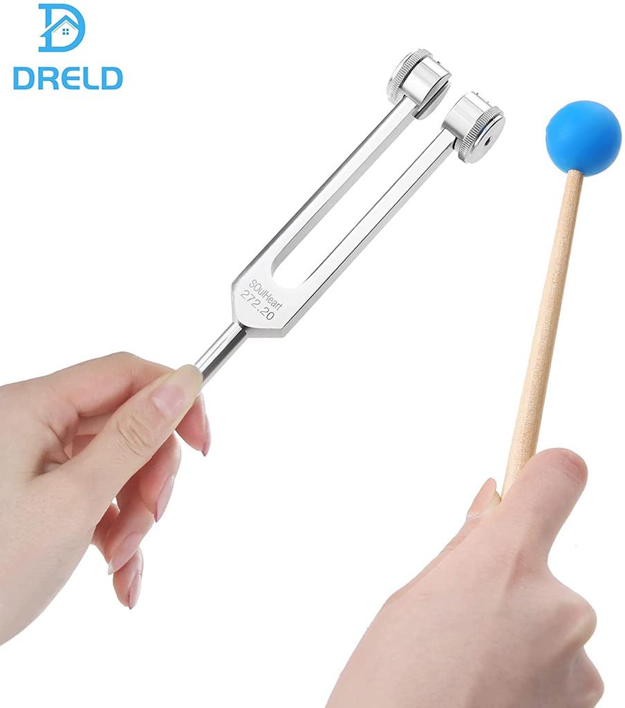 Dreld Chakra Tuning Fork Set, Solfeggio Tuning Fork Set, Silver, Includes 9 Chakra Tuning Forks and 1 Silicone Hammer (68.05 Hz, 126.22 Hz, 136.1 Hz,