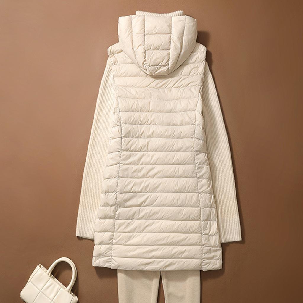 Moda și iarnă pentru femei cu glugă, de lungime medie, subțire, jachetă sport cu puf. Vestă