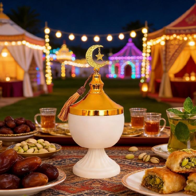 Stylish Middle East Ramadans Covered Storage Jar with Lid for Candy Dry Fruit Jewelry Trinkets Box Muslims Festivals Decors