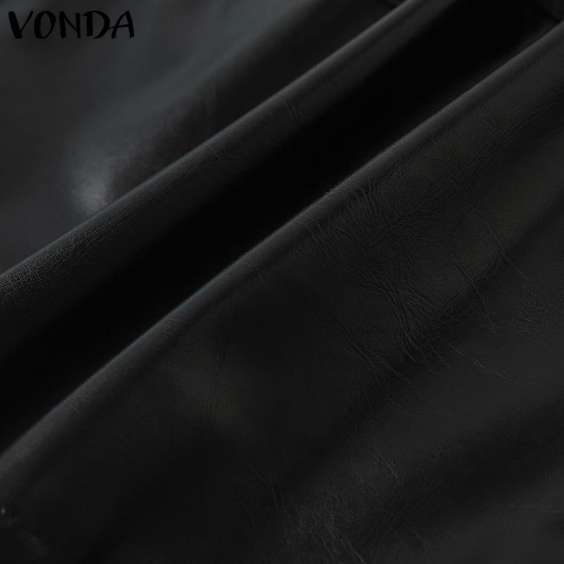 VONDA Women Autumn Solid Color Patch Pocket PU Leather Skirts