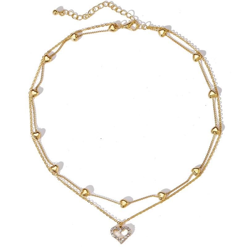 17KM Fashion Wedding Heart Pendant Necklace for Women Multilayered Gold Crystal Heart Necklaces Valentine's Day Gifts Jewelry