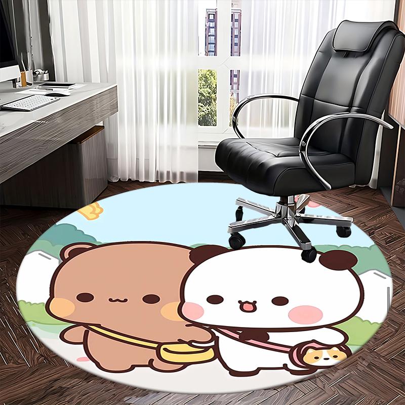 Süße Tierfreunde, Kawaii Panda Bär Stuhlunterlage Runde Teppichboden Büro Teppich, Maschinenwaschbar, Rutschfest, Geeignet für Wohnzimmer, Schlafzimmer