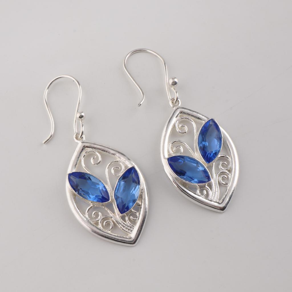 Natural Tanzanite Gemstone 925 Sterling Silver Jewelry Handmade Hook Earrings 1.2" CE-24-1