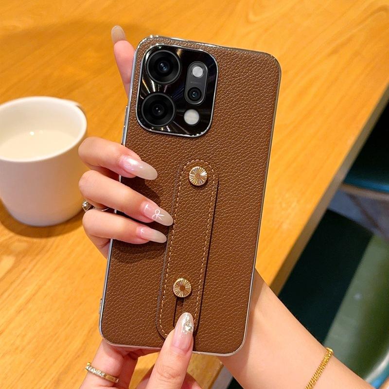 Applicable to Honor 400 wristband mobile phone case Reno11 plain leather lychee pattern Honor 400Pro electroplating reno11Pro