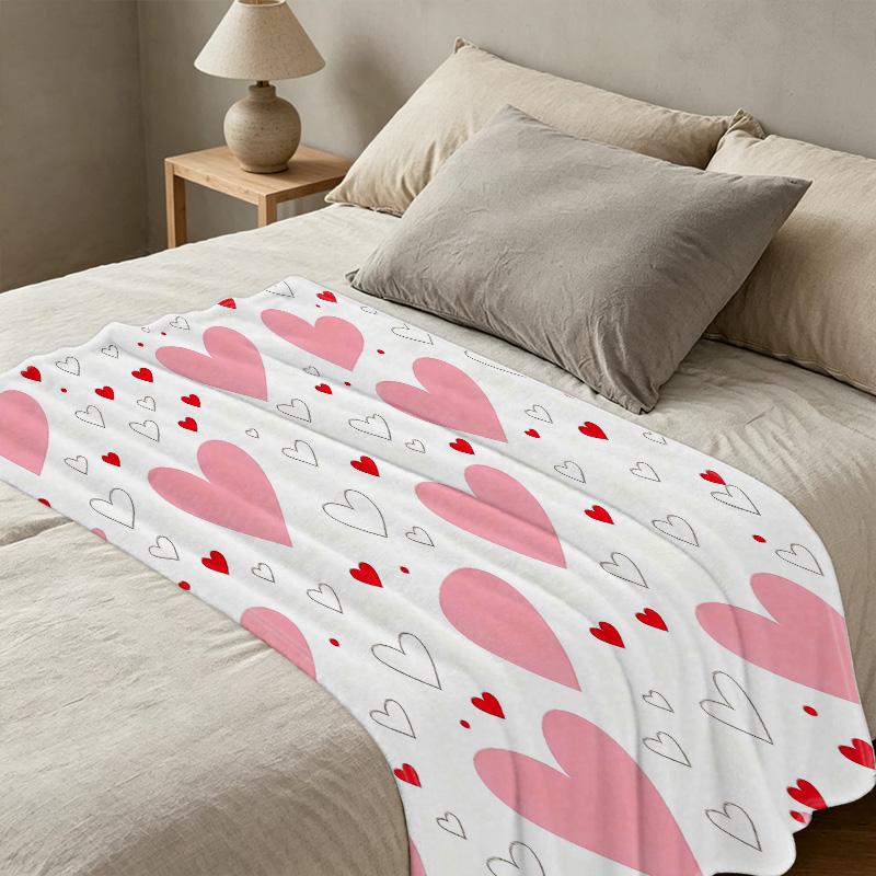 Soft Heart Flannel Throw Blanket, Machine Washable Cozy Blanket for Home, Office Nap, Valentine's Day Gift
