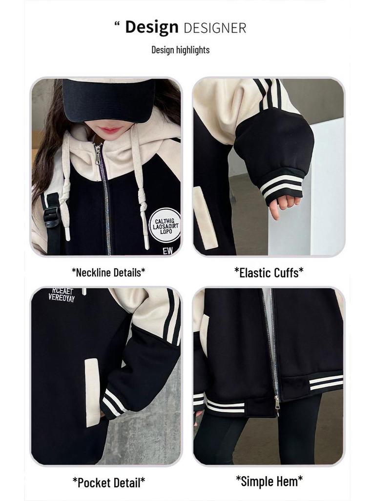 Girls' Winter Casual Coat 2025: Trendy Zip-Up with Round Logo, Thickened for Warmth
